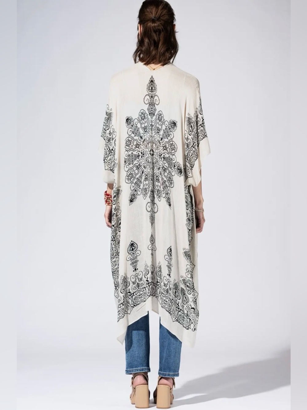 Botanical Border Boho Paisley and Damask Print Kimono - Picture 3 of 3